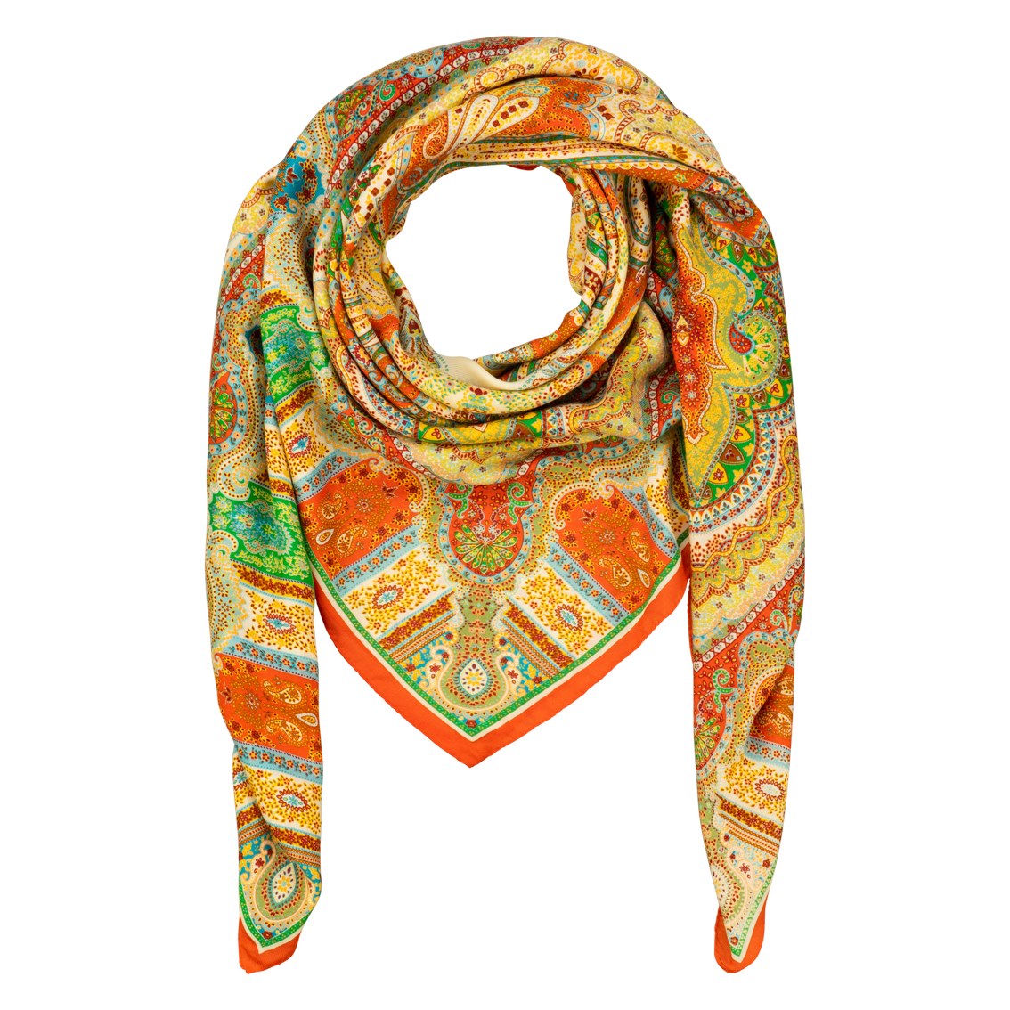 ela hubegger textile accessoires_gorgeous orange and green_70_ cashmere 30_ silk_140x140_EUR 499