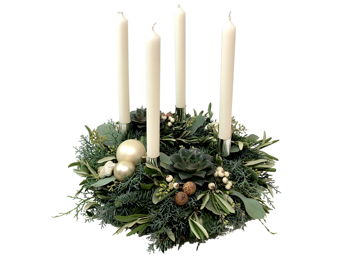 SalonVerde_Adventkranz Boho mit Stabkerzen creme